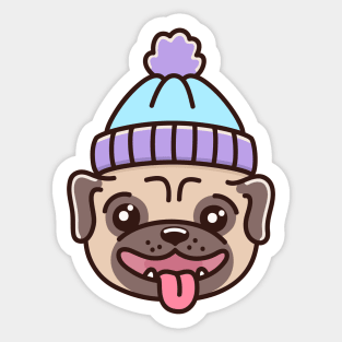 Winter pug dog Sticker